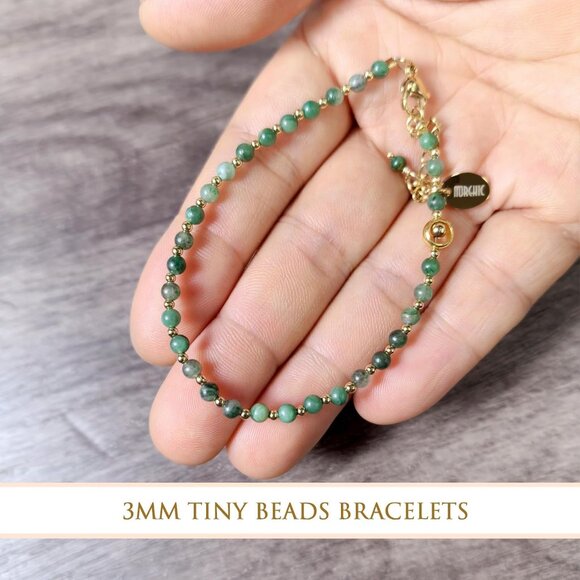 Tiny Beads Natural African Aventurine Gemstone Adjustable Bracelet for Women, Da - Picture 5 of 7